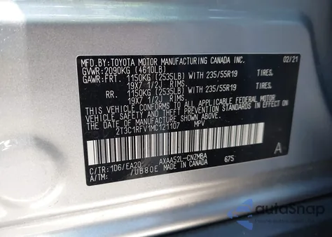 2021 Toyota Rav4 Xle Premium из США, поврежденный, VIN 2T3C1RFV1MC121107